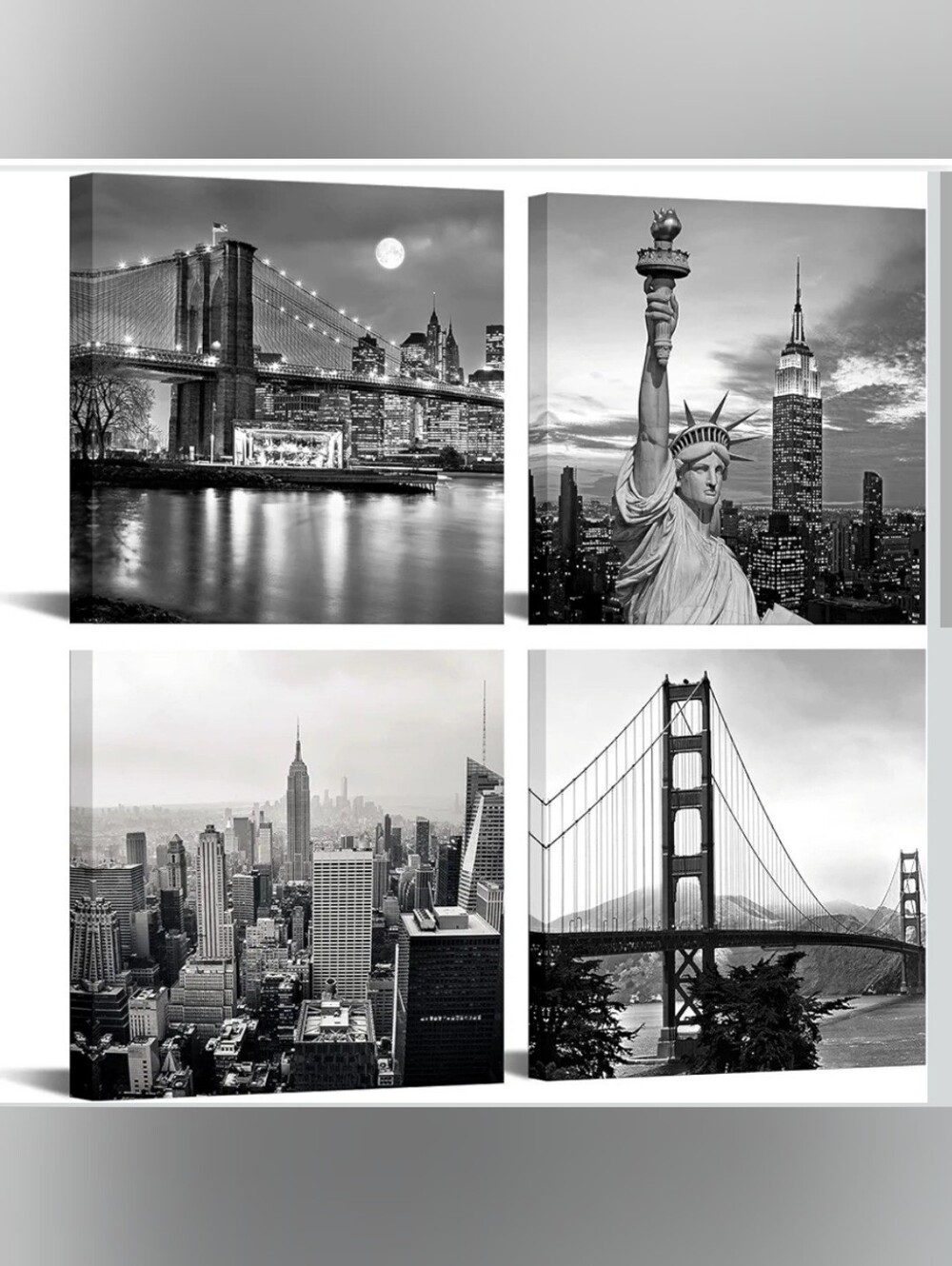 Set of 4 Black & White Cityscape Canvas Prints - Home Accents